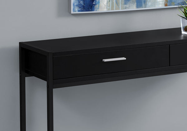 English Elm Accent Table with Storage Drawer and Glass Shelf, Modern Metal Frame End Table for Living Room Bedroom Black 50 L x 15 W x 6 H B2710P219320