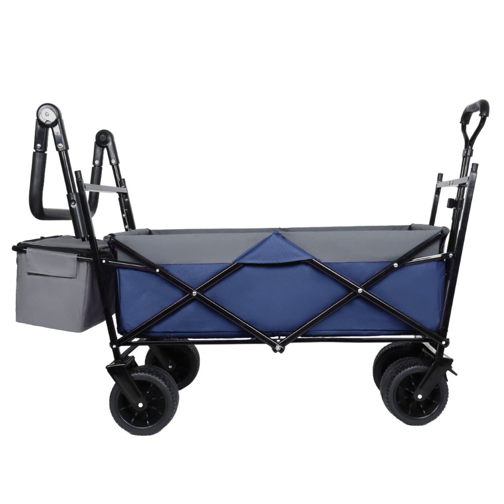 English Elm With Canopy and Steel Frame Collapsible Wagon All-terrain Heavy Duty Outdoor Cart Dark Blue W2932P326777