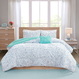 Intelligent Design Abby Modern/Contemporary Metallic Printed and Pintucked Duvet Cover Set ID12-2117 Aqua blue