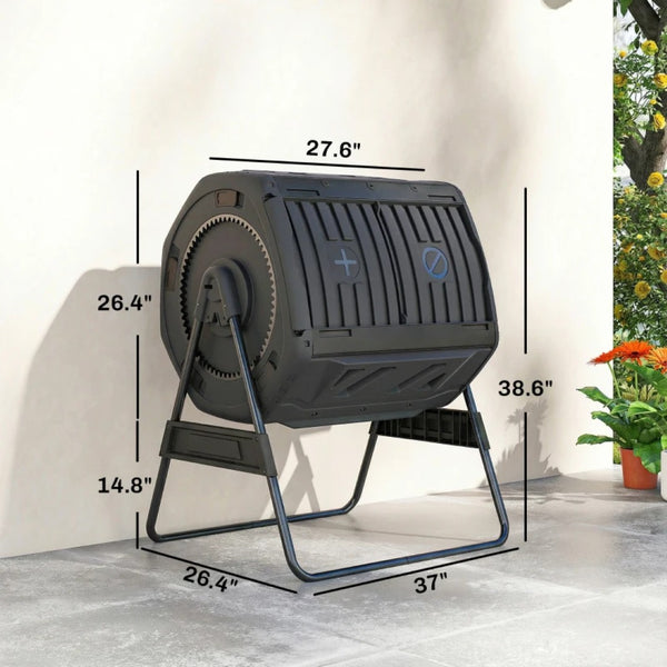 English Elm Dual Chamber Tumbling Composter with 53 Gallon Rotating Drums on Powder Coated Stand T3971P467298