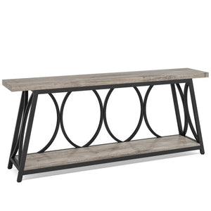 English Elm Hall Console Table Industrial Rustic Two Tier Wood Tone Metal Frame Entryway Sofa T3971P450421