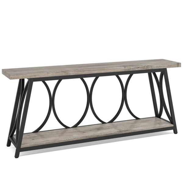 English Elm Hall Console Table Industrial Rustic Two Tier Wood Tone Metal Frame Entryway Sofa T3971P450421