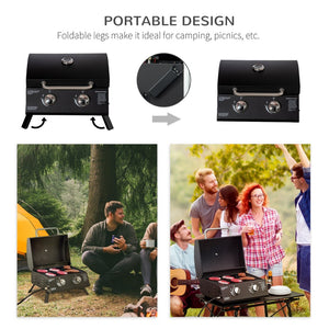 English Elm Outsunny Dual Burner Propane Tabletop Grill Foldable Portable Outdoor Bbq with Lid W2225P174289