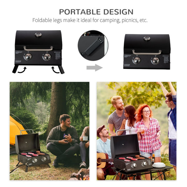 English Elm Outsunny Dual Burner Propane Tabletop Grill Foldable Portable Outdoor Bbq with Lid W2225P174289