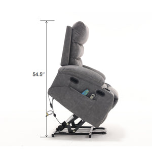 English Elm 21"seat Large Electric Power Lift Recliner Chair with 8-Point Vibration Massage, Lumbar Heat, Remote Control Gray 29.52 L x 26.77 W x 20.47 H W2297P264019