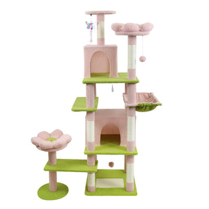 English Elm 71 Inch Floral Cat Tower with Condo Hammock Sisal Posts and Plush Perches for Large Breeds Pink W243P326627