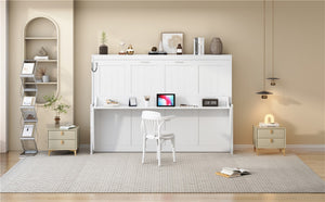 English Elm Queen Size Murphy Bed With Hydraulic Lift & Integrated Desk For Space-Saving Living Solutions N820S10033K-GIGA
