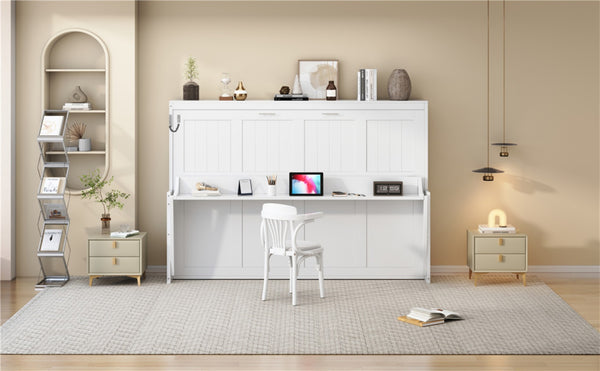 English Elm Queen Size Murphy Bed With Hydraulic Lift & Integrated Desk For Space-Saving Living Solutions N820S10033K-GIGA