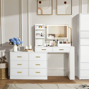 English Elm Modern 3-Column 8-Drawer Dresser White — Sleek Waterproof Finish, Spacious Storage & Durable Build W1785P239197