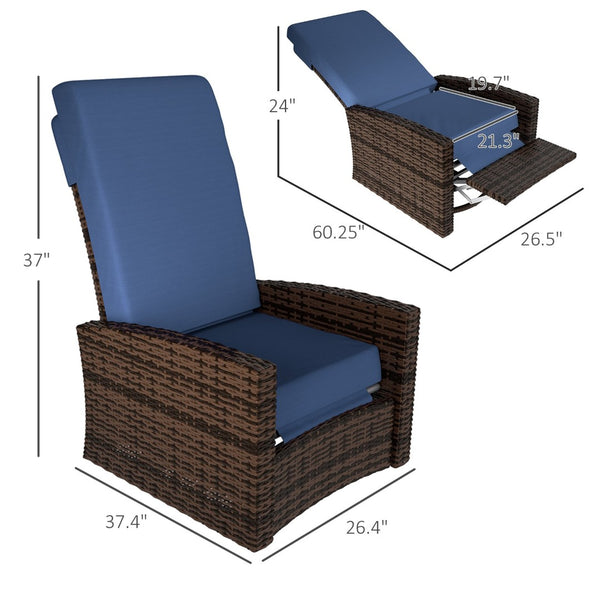English Elm Swivel Recliner Outdoor Wicker Chair with Footrest Pe Rattan Patio Lounge Seat T3971P444304