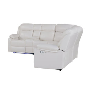 English Elm BLANCHE Plush Upholstered Left Arm Facing Sectional with Pillow-Top Arms, Manual Recline & Console Storage White 51.2 L x 33 W x 25.2 H B201S00381