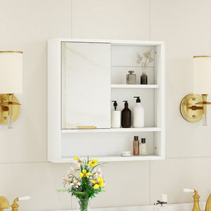 English Elm Modern Wall Mounted Mirrored Medicine Cabinet with Open Shelves Gold Hardware Bath W3875P379308