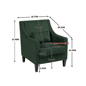 English Elm COOLMORE Modern Accent Chair with Plush Corduroy Upholstery, Solid Wood Frame and Two Pillows Emerald W395P195360