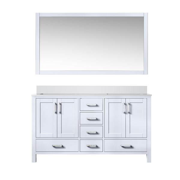 English Elm White Double Bath Vanity 60 in W x 22 in D with Cultured Marble Top, Soft-Close Drawers & 58" Mirror B2731S00788
