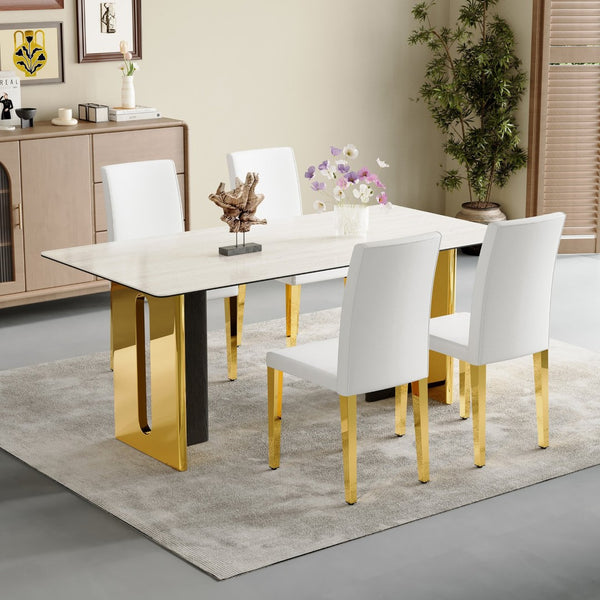 English Elm Set Of 4 Elegant White Pu Leather Chairs With Gold Legs – Chic, Durable, And Perfect For Modern Spaces! W3226P279073-GIGA