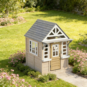 English Elm Backyard Fir Wood Kids Playhouse with Plant Boxes Retro Windows and Rain Resistant Roof T3971P491775