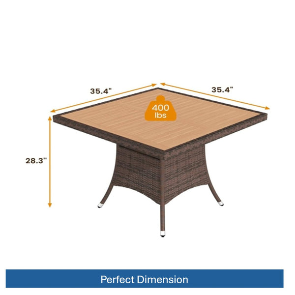 English Elm 1-piece Square Acacia Wood Top Hand-woven Pe Rattan Outdoor Patio Dining Table Brown B082P455162