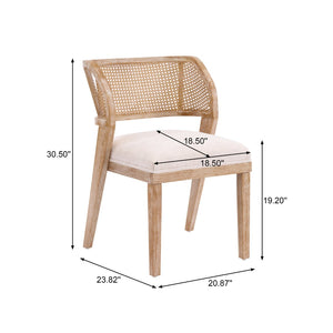 English Elm Upholstered Woven Rattan Back Dining Chairs Set of 2 Farmhouse Rubberwood Frame N776P394378B