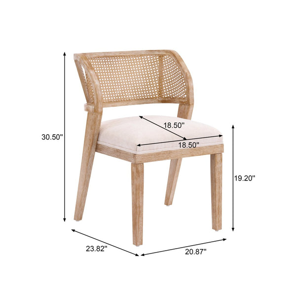 English Elm Upholstered Woven Rattan Back Dining Chairs Set of 2 Farmhouse Rubberwood Frame N776P394378B