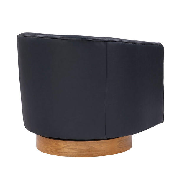 English Elm Maisy Barrel Swivel Chair in Midnight Blue Faux Leather with Wooden Base, Pocket Coil Comfort B050P322574