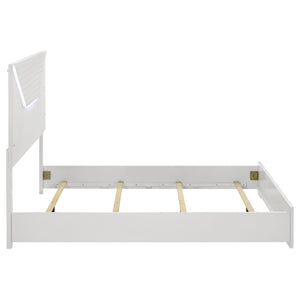 English Elm Pierce Queen Bed White High Gloss LED Headboard Diamond Panel Modern Platform Bed with Halo Lighting B062S01368