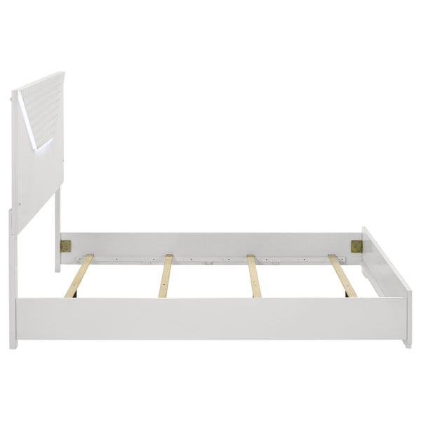 English Elm Pierce Queen Bed White High Gloss LED Headboard Diamond Panel Modern Platform Bed with Halo Lighting B062S01368