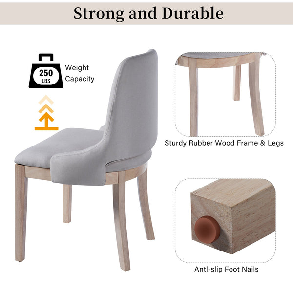 English Elm Wooden Linen Upholstered Dining Chairs Set of 2 — Sturdy Rubber Wood Frame, 300lb Capacity, Farmhouse Appeal Beige+Natural N842P300893A
