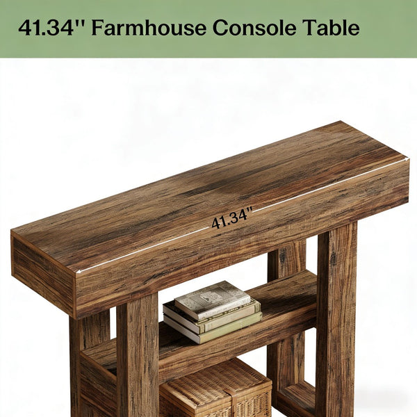 English Elm Entryway Console Table Two Tier Open Shelf Farmhouse Sofa Vintage Brown Finish T3971P460506