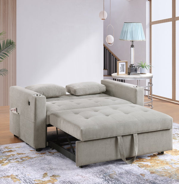 English Elm Corduroy Tufted Convertible Sleeper Loveseat with USB Ports, Cupholders, Magazine Pockets, Gray B016P406016