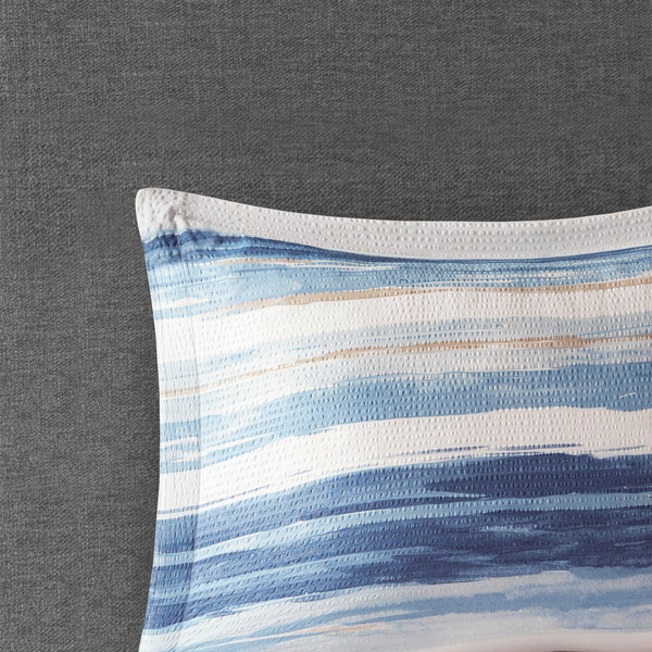 English Elm 8 Marina Seersucker Comforter & Quilt Set Full/Queen - Watercolor Stripe, Hypoallergenic, Layerable Blue 23.62 L x 18.9 W x 17.13 H B03597096