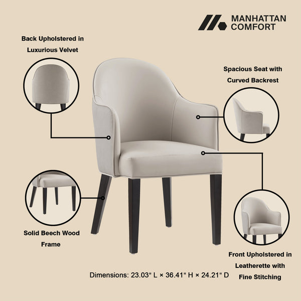 English Elm Hillman Wood Armchair Light Grey - Vegan Leather & Velvet Upholstery, Solid Beech Frame, 330lb Capacity B365P397831