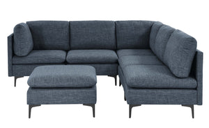 English Elm Linen Upholstered Modular Sectional Sofa with Tall Black Metal Legs for Living Room Dark Blue B2748S00125