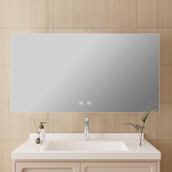 English Elm Vellum Wide Backlit Led Vanity Mirror with Defogger for Double Sink Bathrooms B2731P478342