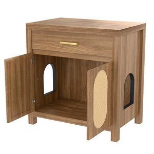 English Elm Cat Litter Box Cabinet with Sisal Doors Storage Drawer and Nightstand Surface N704P379111P