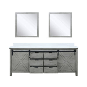 English Elm Ash Grey Double Bath Vanity 80" W x 22" D with White Quartz Top, Soft-Close Drawers & Dual 30" Mirrors B2731S00935