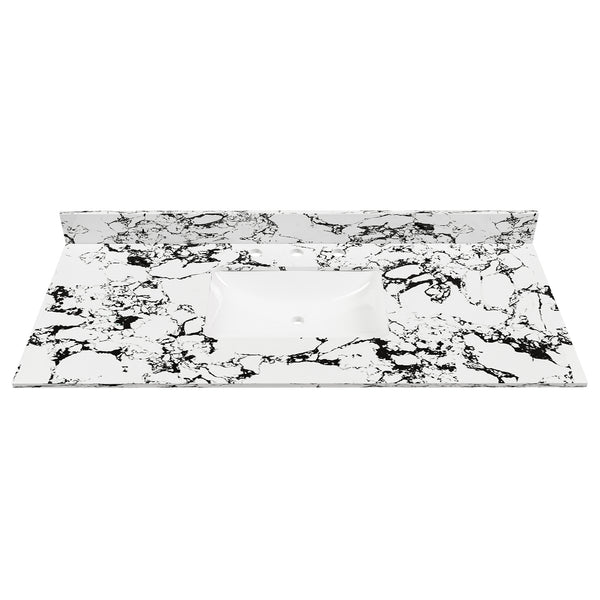 English Elm 49"x22" Sintered Stone Vanity Top with Undermount Ceramic Sink & Backsplash, Panda White, Durable Stain-Resistant Finish W509P362109