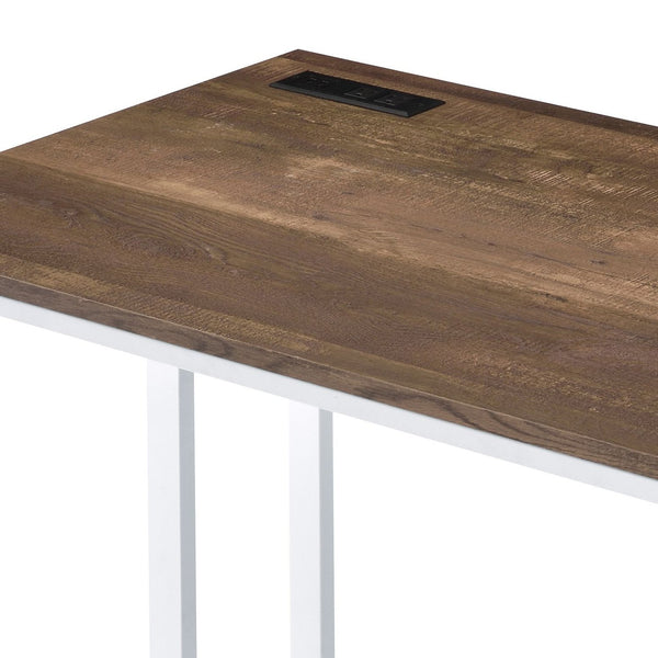 English Elm Tyrese Compact Walnut and Black Finish Writing Desk with Built-In USB Port, Open Base, Sleek Design Walnut,White 50 L x 27 W x 6 H B2726P278571