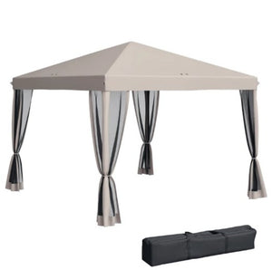 English Elm Height Adjustable 10x10 Pop up Canopy with Mesh Walls Steel Frame Uv Protection Beige T3971P425617