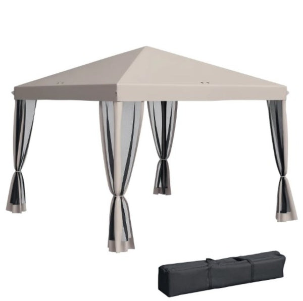English Elm Height Adjustable 10x10 Pop up Canopy with Mesh Walls Steel Frame Uv Protection Beige T3971P425617
