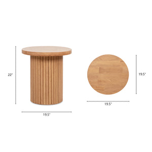 English Elm Jennifer Taylor Home - Kenzie Fluted Pillar 19.5" Round Accent Side Table in Light Natural Brown Rubberwood — Compact Durable Design B2719P280165