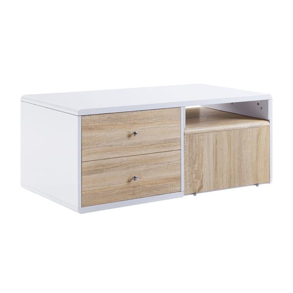 English Elm Rectangular Modern Coffee Table with Wood Top and Metal Frame, Two-Tone Finish for Stylish Living White B016P312977
