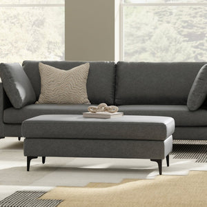 English Elm Ava Mid Century Upholstered Bench Ottoman with Powder Coated Legs for Living Room Gray B136P436945