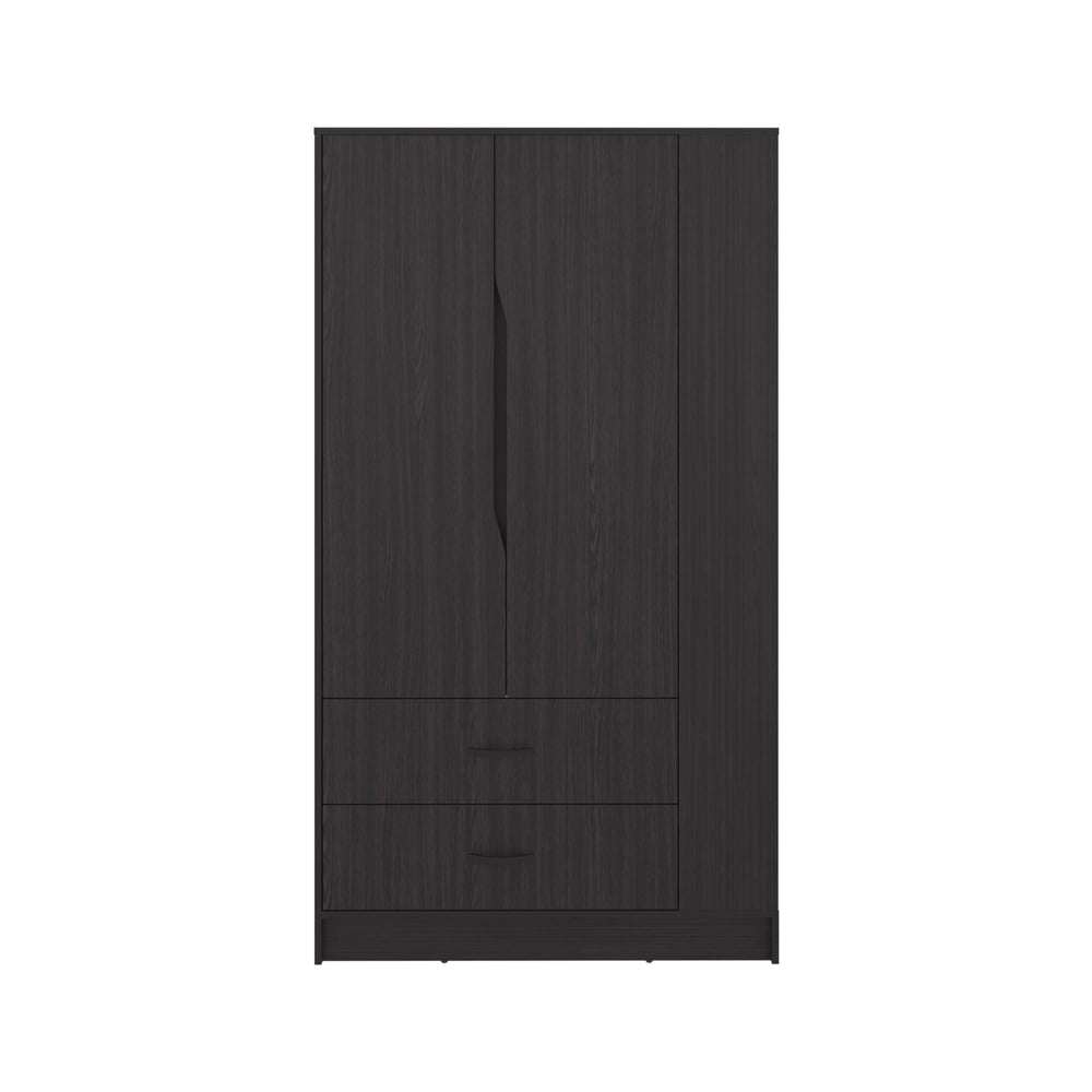 English Elm Dakota Modern Armoire in Kronos Wengue — Freestanding Double-Door Wardrobe with Rod & Shelves B070S00398