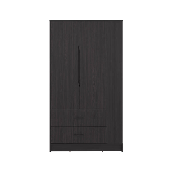 English Elm Dakota Modern Armoire in Kronos Wengue — Freestanding Double-Door Wardrobe with Rod & Shelves B070S00398