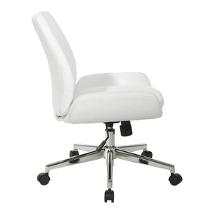 OSP Home Furnishings Faux Leather Swivel Office Chair with Lumbar Support and Polished Chrome Base White FL61903C-U11