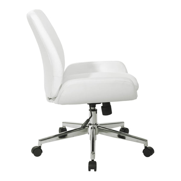 OSP Home Furnishings Faux Leather Swivel Office Chair with Lumbar Support and Polished Chrome Base White FL61903C-U11