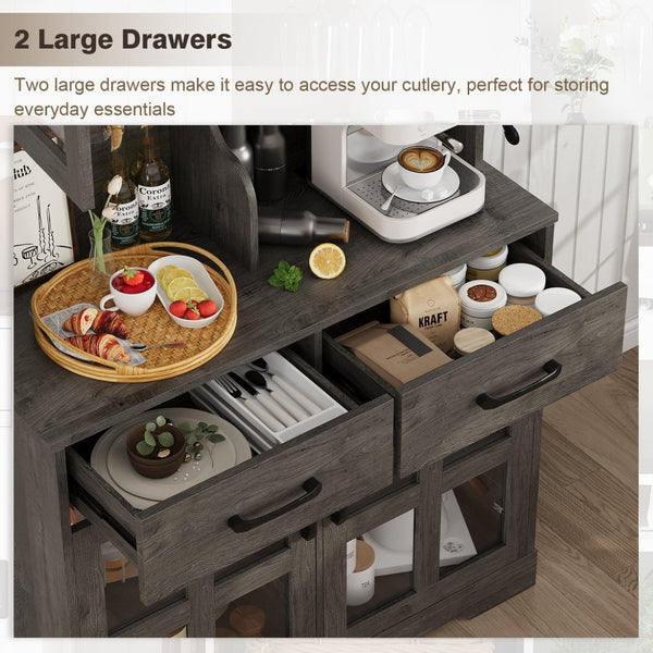 English Elm Pantry Hutch with Fluted Mdf Panels Charging Station Pegboard and Open Shelving T3773P416041