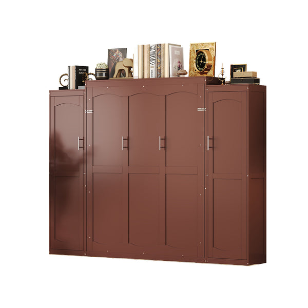 English Elm Full Full Size Murphy Bed with Two Wardrobes and Foldable Platform, Space-Saving Modern Guest Solution Walnut 84.9 L x 12 W x 7 H N733S235596D