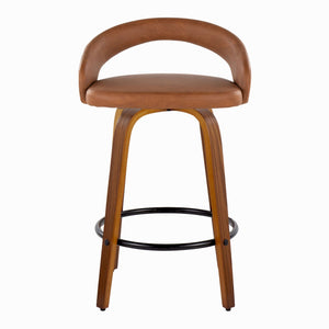 English Elm Fixed-height Swivel Counterstools Mahogany Wood Chrome Footrest Velvet Seat Set of 2 Camel B202S01774