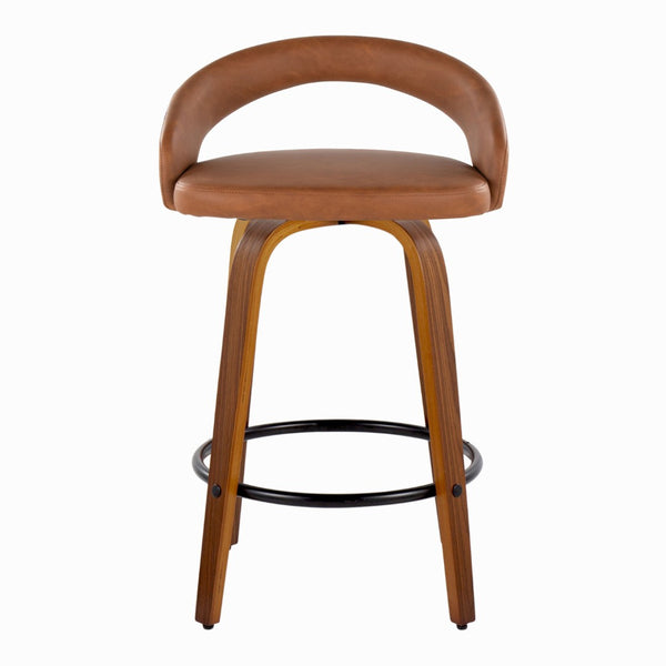 English Elm Fixed-height Swivel Counterstools Mahogany Wood Chrome Footrest Velvet Seat Set of 2 Camel B202S01774